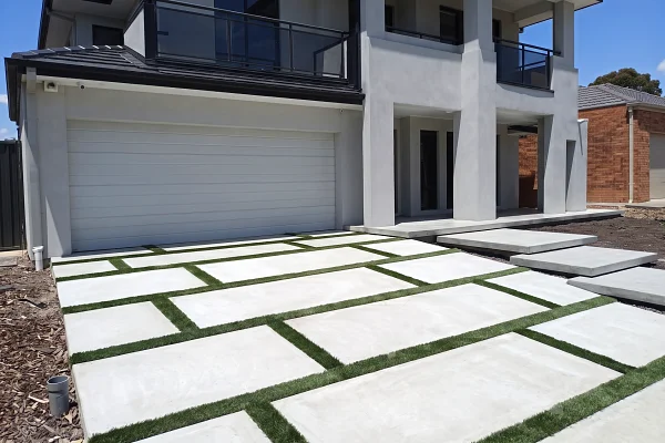 Modern Driveway & Floating Concrete Steps in Forest Lake, CA