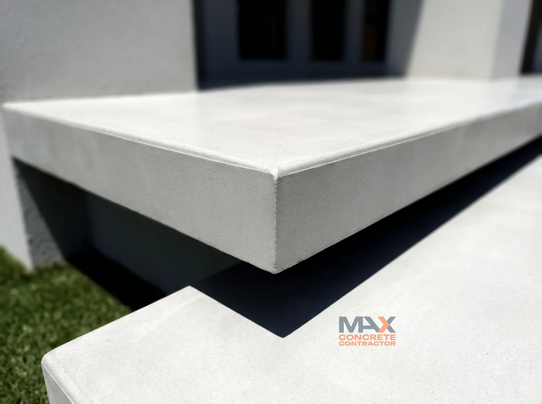 Close-up of precision-cast floating concrete step edge in Forest Lake, CA