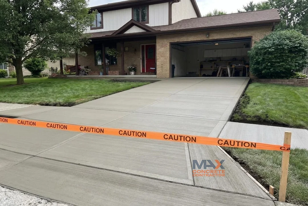 Broom-finish driveway approach running from street curb to garage in Irvine, CA