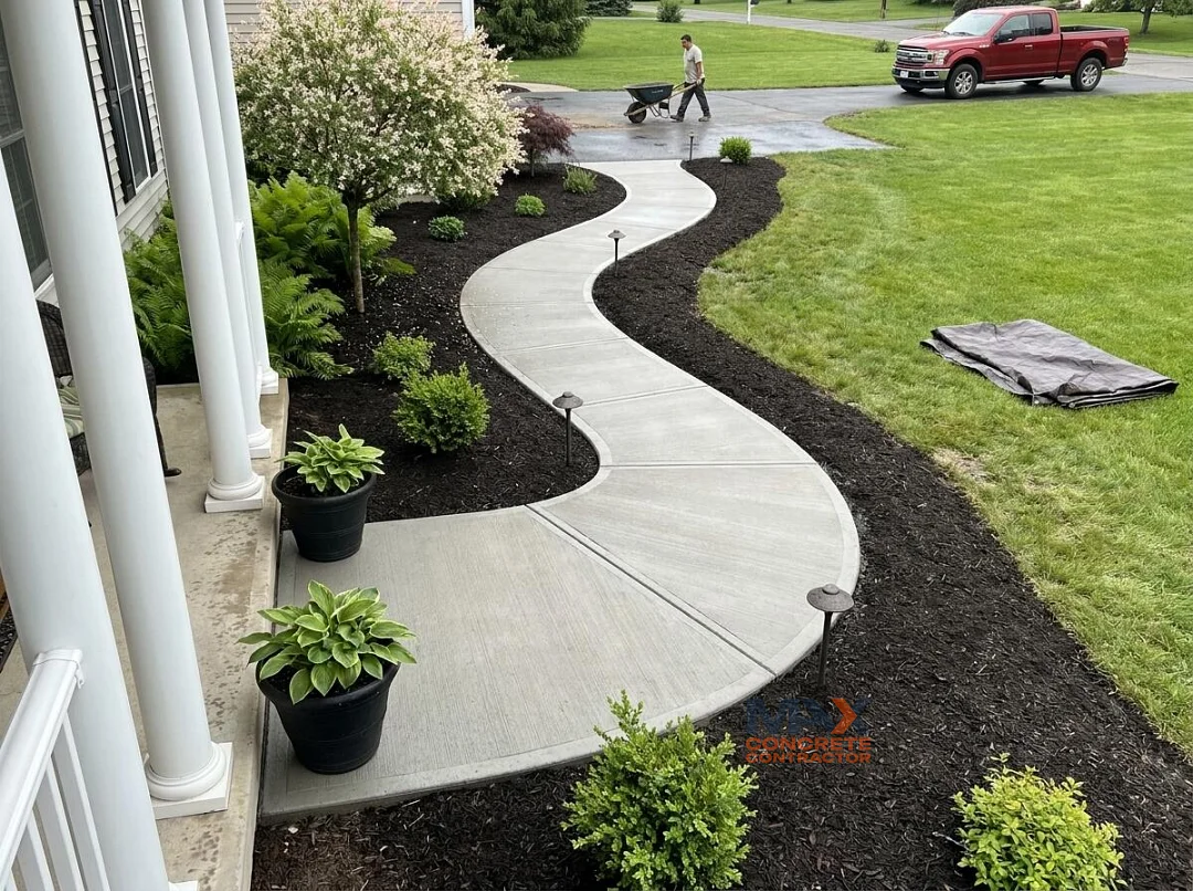 Exposed aggregate concrete walkway leading to a front entry in Irvine, CA