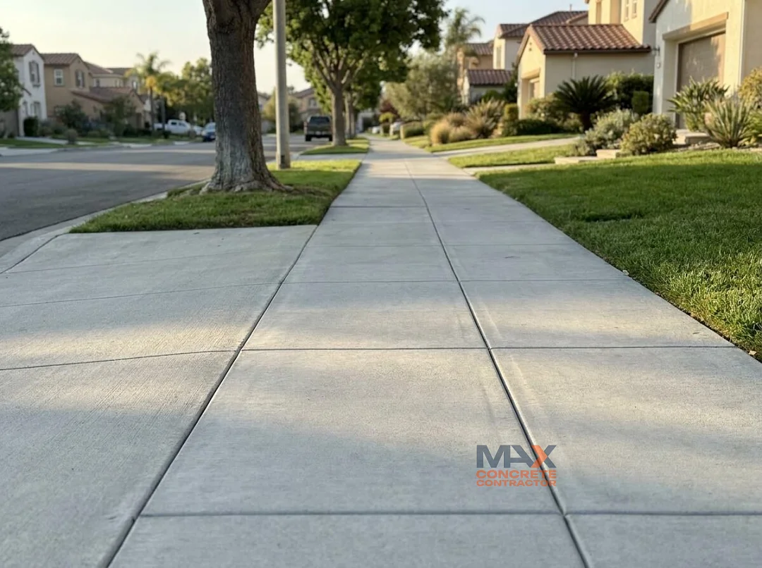 Public sidewalk with properly spaced control joints and no cracking in Irvine, CA