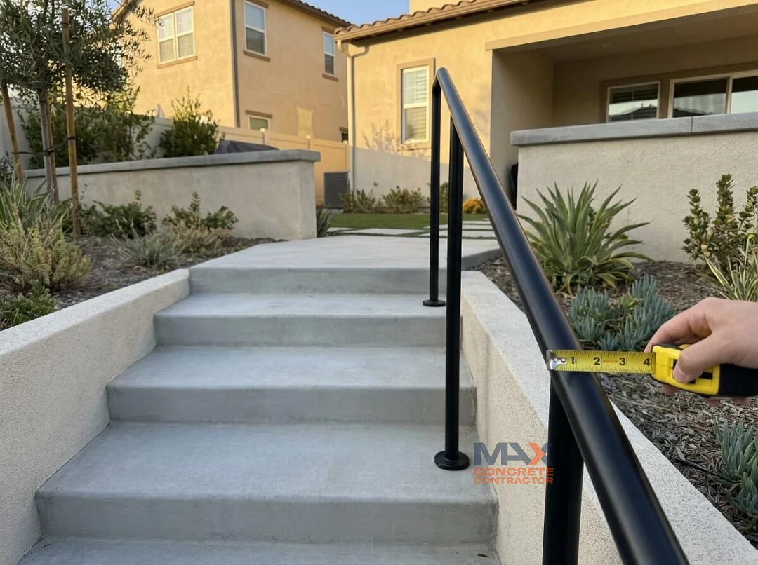 Concrete staircase with a code-compliant graspable handrail in Irvine, CA