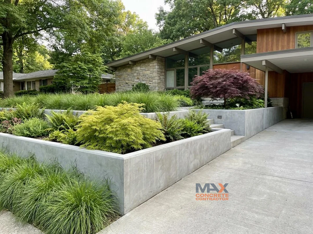 Poured concrete retaining wall with drainage weep holes on a hillside lot in Irvine, CA