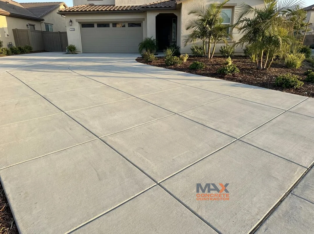 Concrete driveway with properly spaced control joints preventing cracking in Irvine, CA